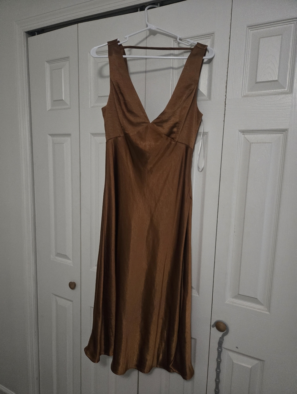 Lulus Satin V-Neck Slip Dress in Copper Small